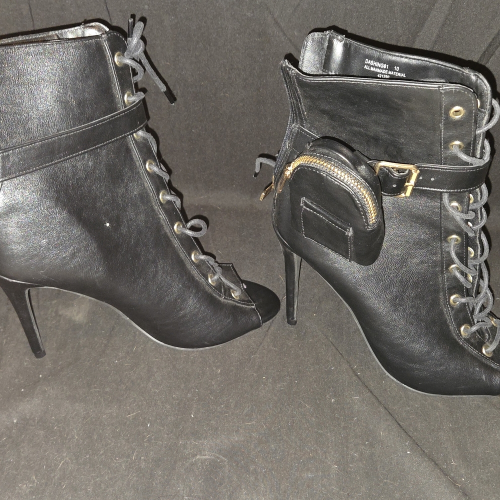 Fashion Nova Black Lace-Up Heeled Ankle Boots